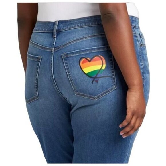 Lane Bryant Jeans Denim Boyfriend Capris Blue Pride Rainbow Heart Plus Size 20 - Picture 2 of 12